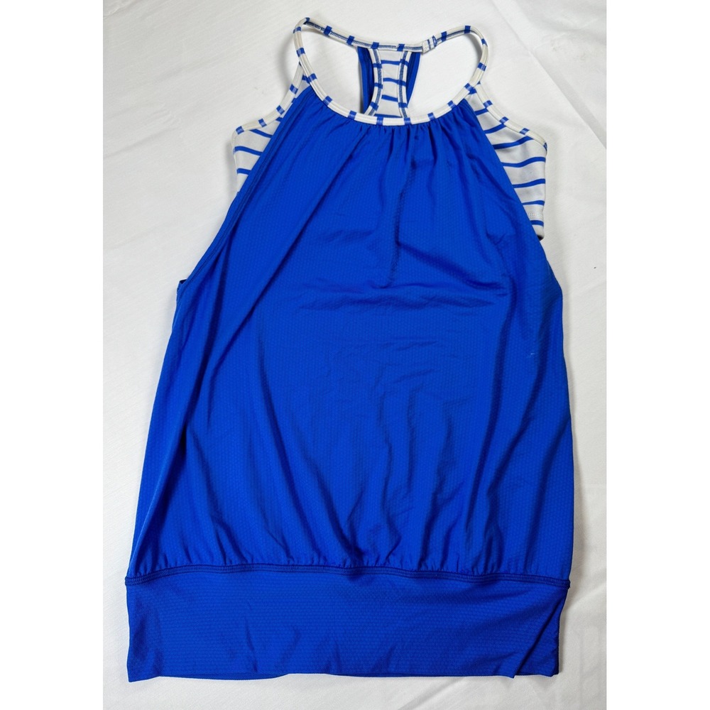 Lululemon No Limits Tank Women 6 Blue EUC 2-in-1 Striped Bra Mesh Activewear - Picture 5 of 13